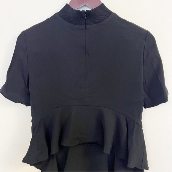 A.L.C. Black Short Sleeve Blouse High Low Ruffle Hem Back Zipper Size 0 (XS) - Picture 5 of 9